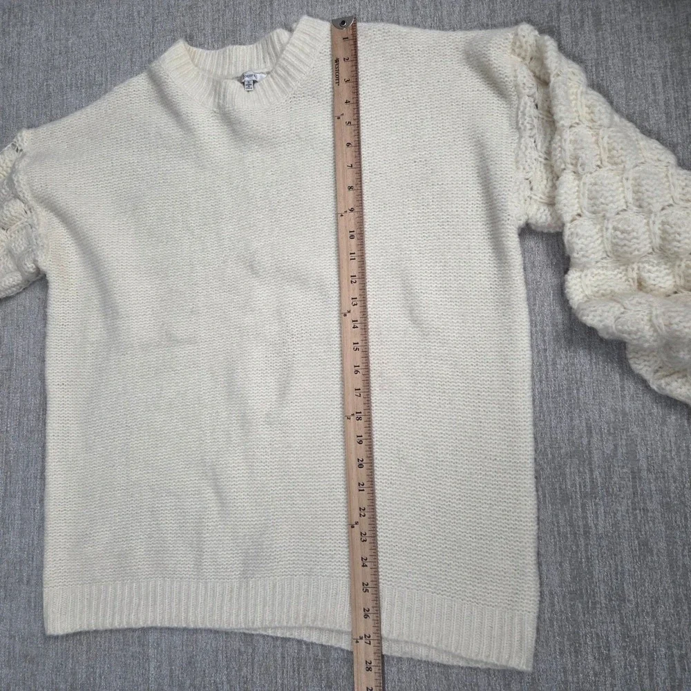 Jodifl Ivory Oversized Popcorn Bubble Sleeve Knit Sweater H8104 Cream Small